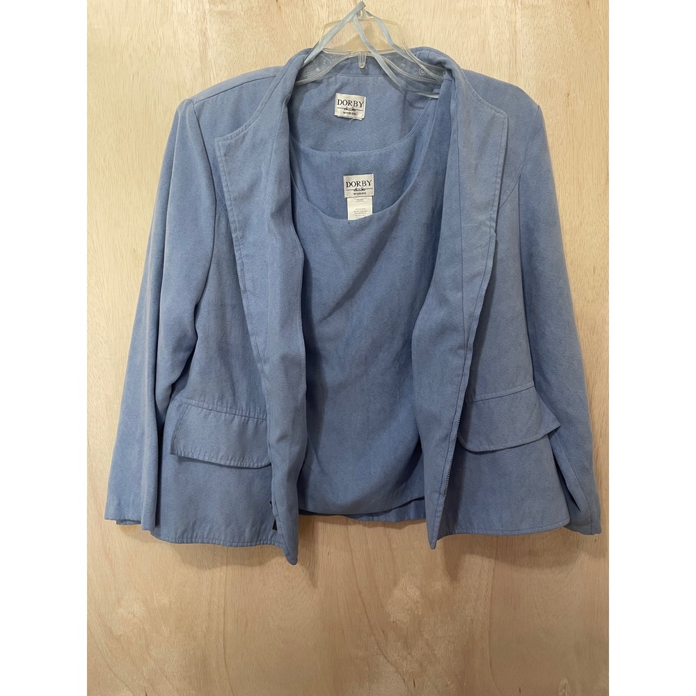 Dorby Woman Faux Suede 2 Piece Jacket and Shell Set Blue Top